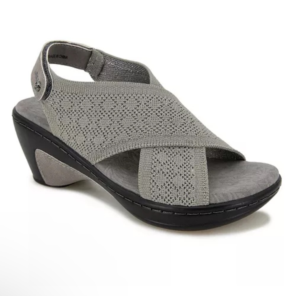 JBU By Jambu Alyssa Gray Shimmer Knit Wedge Sandals